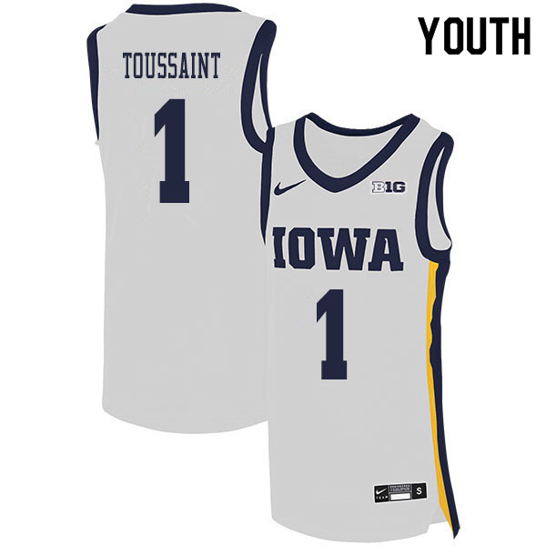 2020 Youth #1 Joe Toussaint Iowa Hawkeyes College Basketball Jerseys Sale-White - Click Image to Close